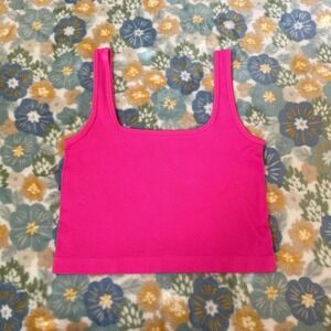 OQQ Hot pink square neck ribbed cropped tank top crop top women's medium nwot